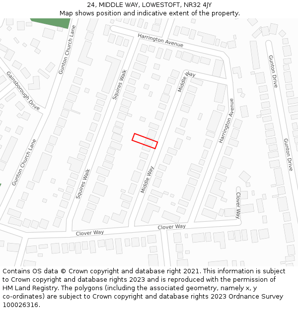 24, MIDDLE WAY, LOWESTOFT, NR32 4JY: Location map and indicative extent of plot