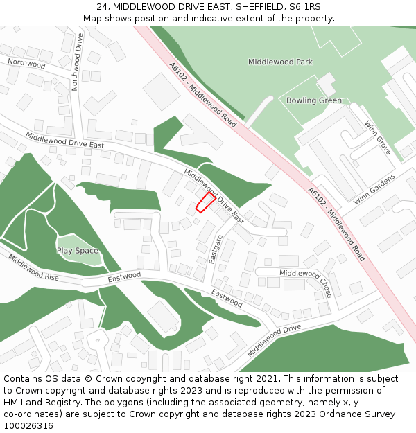 24, MIDDLEWOOD DRIVE EAST, SHEFFIELD, S6 1RS: Location map and indicative extent of plot