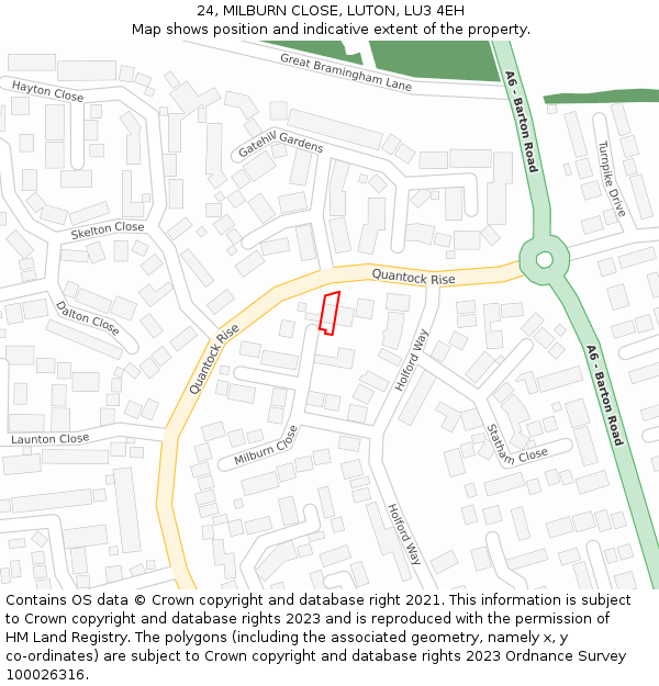 24, MILBURN CLOSE, LUTON, LU3 4EH: Location map and indicative extent of plot