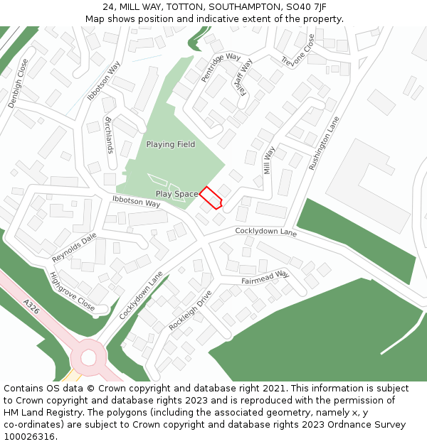 24, MILL WAY, TOTTON, SOUTHAMPTON, SO40 7JF: Location map and indicative extent of plot