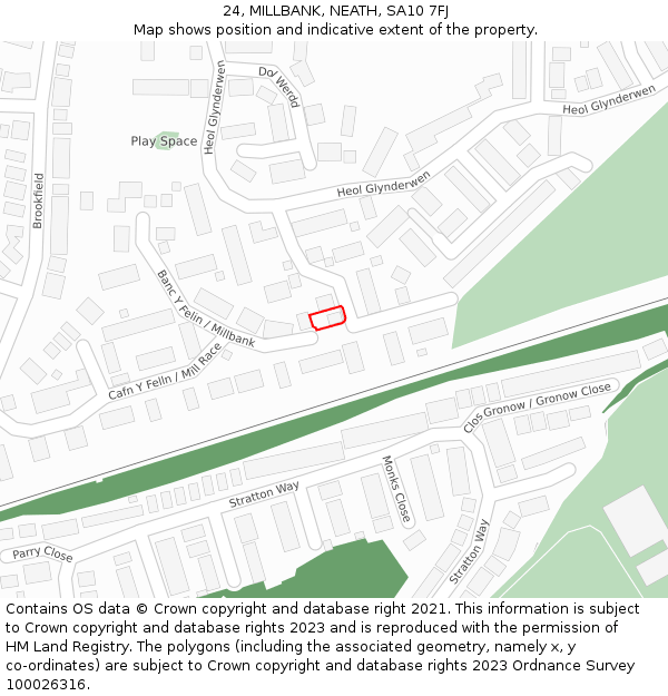 24, MILLBANK, NEATH, SA10 7FJ: Location map and indicative extent of plot
