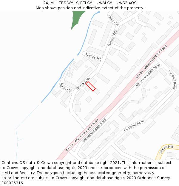 24, MILLERS WALK, PELSALL, WALSALL, WS3 4QS: Location map and indicative extent of plot