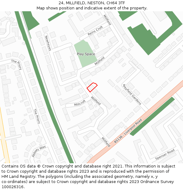 24, MILLFIELD, NESTON, CH64 3TF: Location map and indicative extent of plot