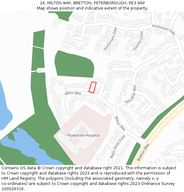 24, MILTON WAY, BRETTON, PETERBOROUGH, PE3 9AP: Location map and indicative extent of plot