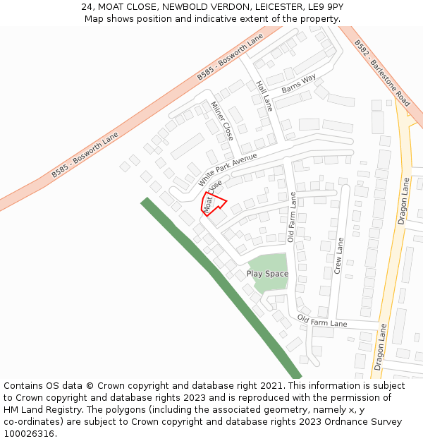 24, MOAT CLOSE, NEWBOLD VERDON, LEICESTER, LE9 9PY: Location map and indicative extent of plot
