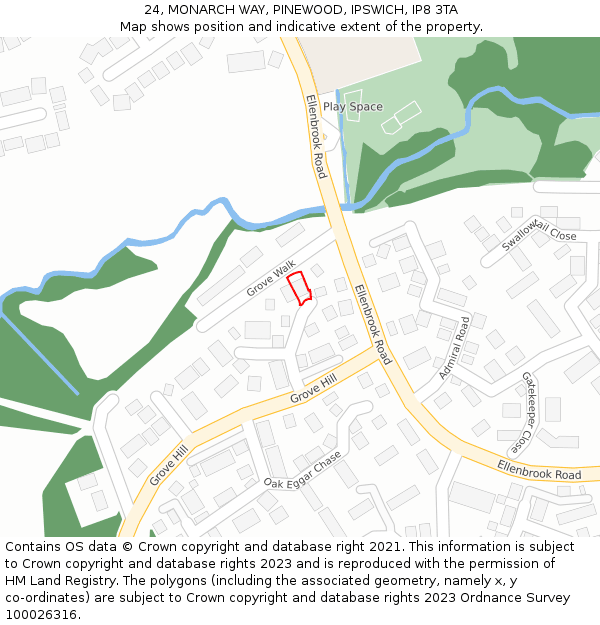 24, MONARCH WAY, PINEWOOD, IPSWICH, IP8 3TA: Location map and indicative extent of plot
