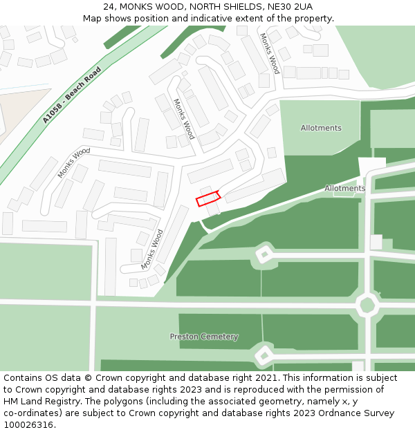 24, MONKS WOOD, NORTH SHIELDS, NE30 2UA: Location map and indicative extent of plot