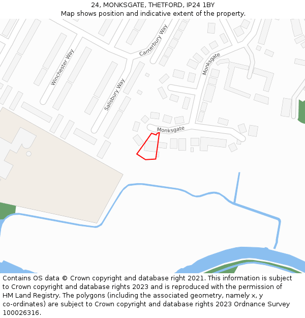 24, MONKSGATE, THETFORD, IP24 1BY: Location map and indicative extent of plot