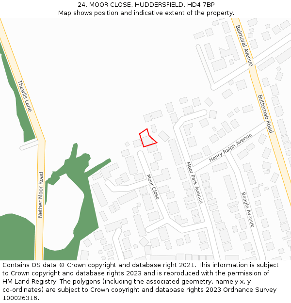 24, MOOR CLOSE, HUDDERSFIELD, HD4 7BP: Location map and indicative extent of plot