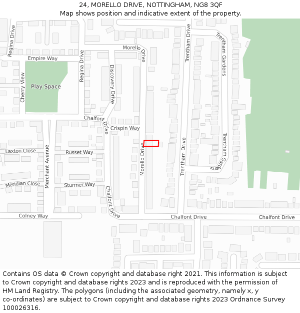 24, MORELLO DRIVE, NOTTINGHAM, NG8 3QF: Location map and indicative extent of plot