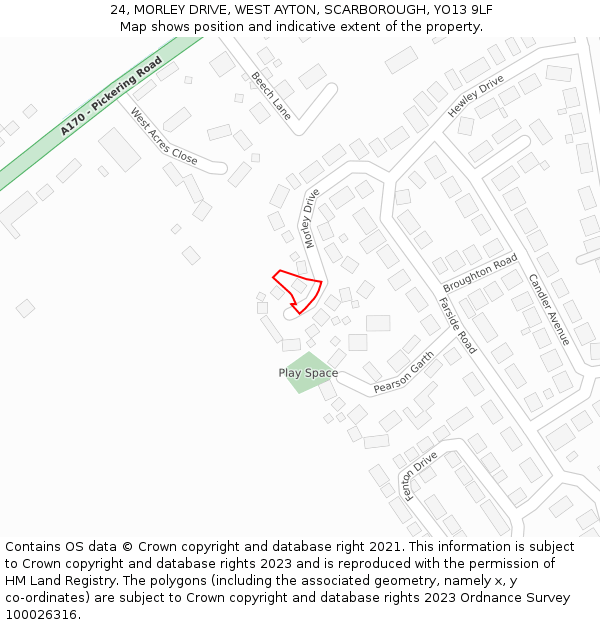 24, MORLEY DRIVE, WEST AYTON, SCARBOROUGH, YO13 9LF: Location map and indicative extent of plot