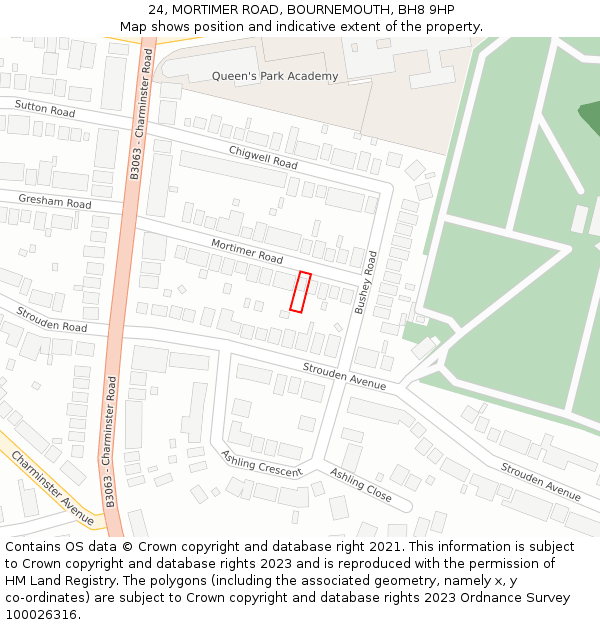 24, MORTIMER ROAD, BOURNEMOUTH, BH8 9HP: Location map and indicative extent of plot