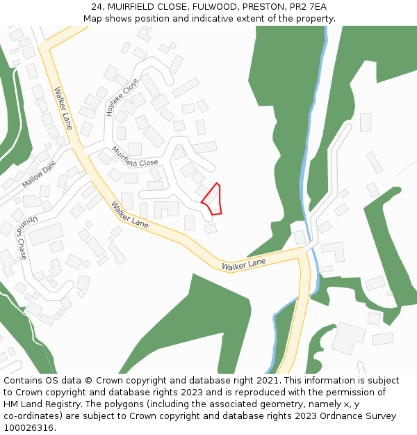 24, MUIRFIELD CLOSE, FULWOOD, PRESTON, PR2 7EA: Location map and indicative extent of plot