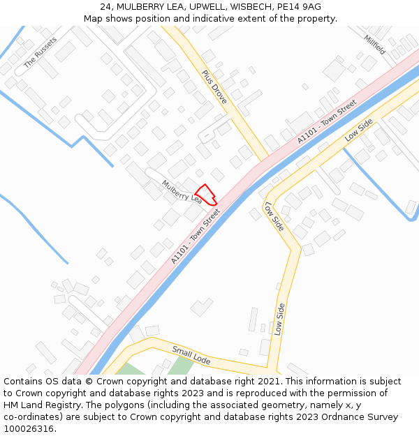 24, MULBERRY LEA, UPWELL, WISBECH, PE14 9AG: Location map and indicative extent of plot