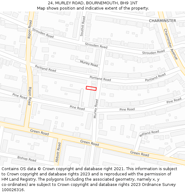 24, MURLEY ROAD, BOURNEMOUTH, BH9 1NT: Location map and indicative extent of plot