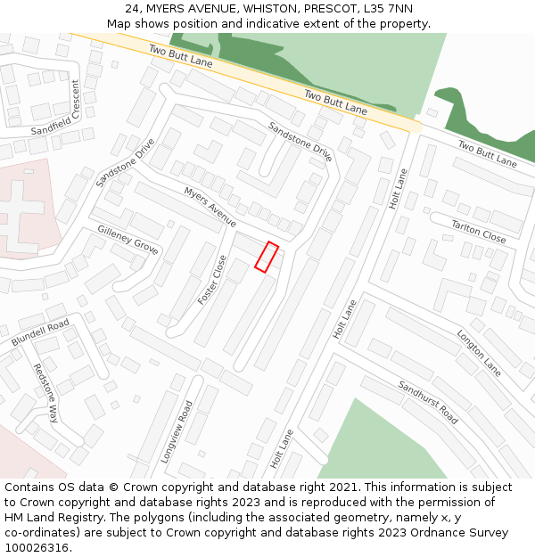 24, MYERS AVENUE, WHISTON, PRESCOT, L35 7NN: Location map and indicative extent of plot