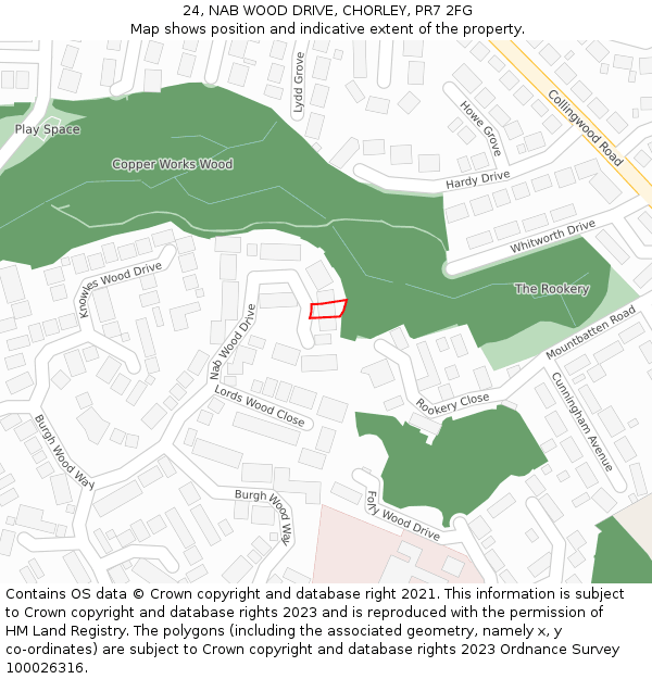 24, NAB WOOD DRIVE, CHORLEY, PR7 2FG: Location map and indicative extent of plot