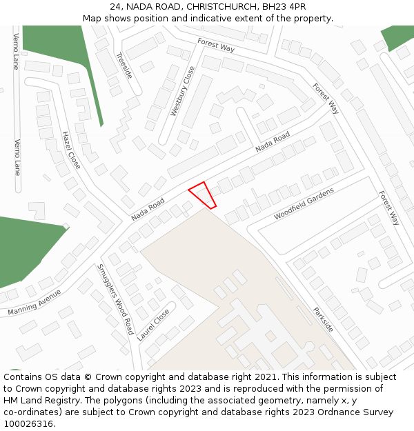 24, NADA ROAD, CHRISTCHURCH, BH23 4PR: Location map and indicative extent of plot