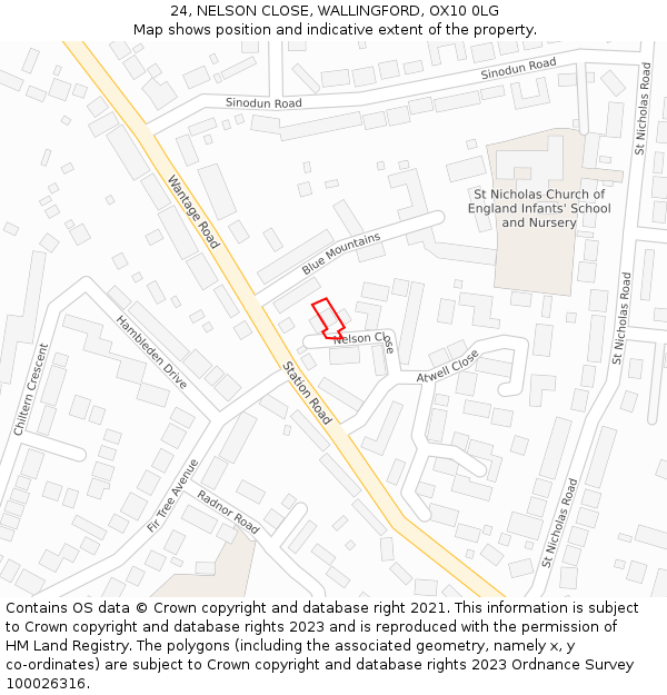 24, NELSON CLOSE, WALLINGFORD, OX10 0LG: Location map and indicative extent of plot