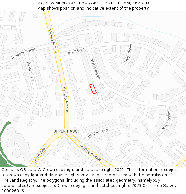 24, NEW MEADOWS, RAWMARSH, ROTHERHAM, S62 7FD: Location map and indicative extent of plot