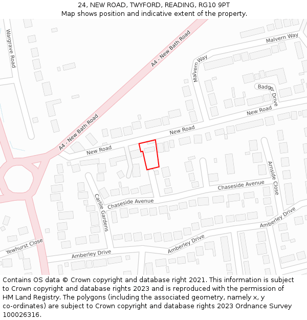 24, NEW ROAD, TWYFORD, READING, RG10 9PT: Location map and indicative extent of plot