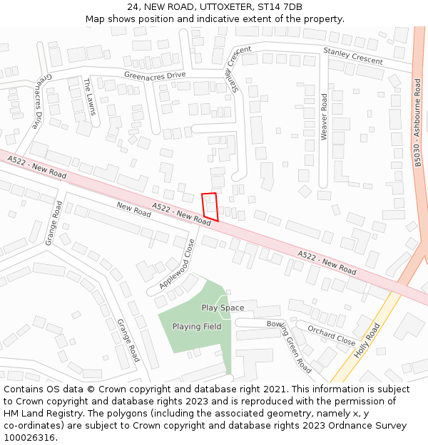 24, NEW ROAD, UTTOXETER, ST14 7DB: Location map and indicative extent of plot