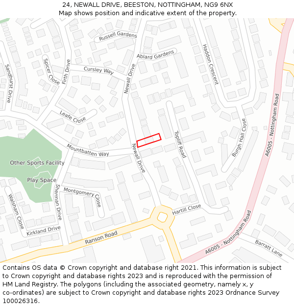 24, NEWALL DRIVE, BEESTON, NOTTINGHAM, NG9 6NX: Location map and indicative extent of plot