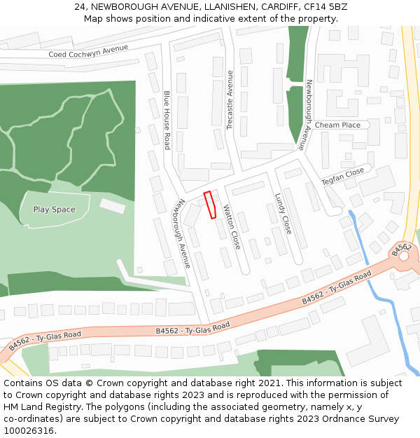 24, NEWBOROUGH AVENUE, LLANISHEN, CARDIFF, CF14 5BZ: Location map and indicative extent of plot
