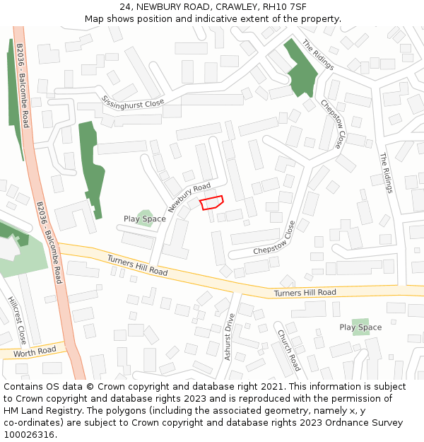 24, NEWBURY ROAD, CRAWLEY, RH10 7SF: Location map and indicative extent of plot
