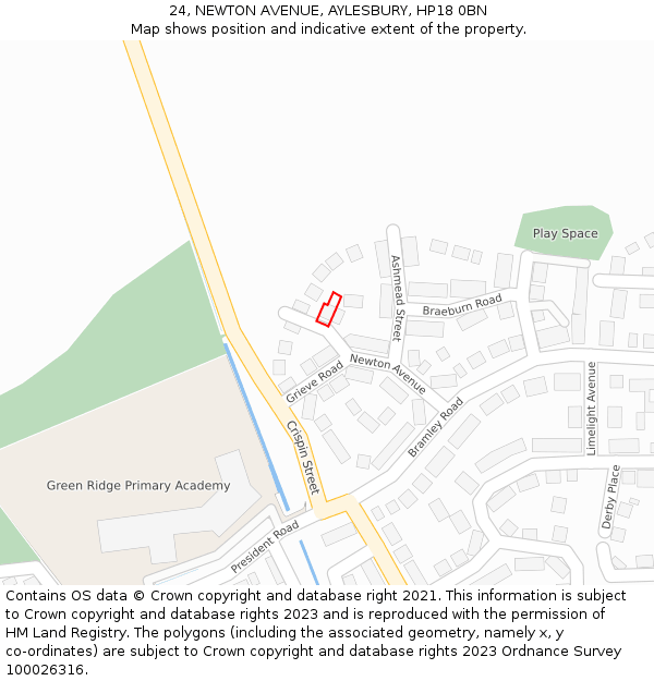 24, NEWTON AVENUE, AYLESBURY, HP18 0BN: Location map and indicative extent of plot