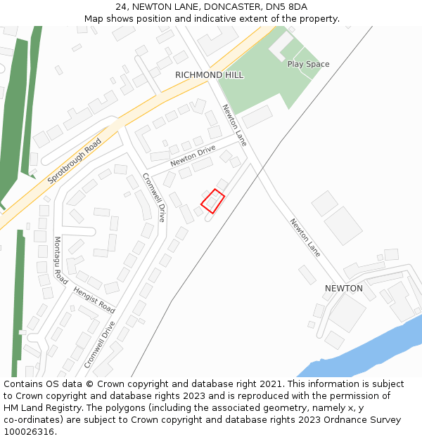 24, NEWTON LANE, DONCASTER, DN5 8DA: Location map and indicative extent of plot