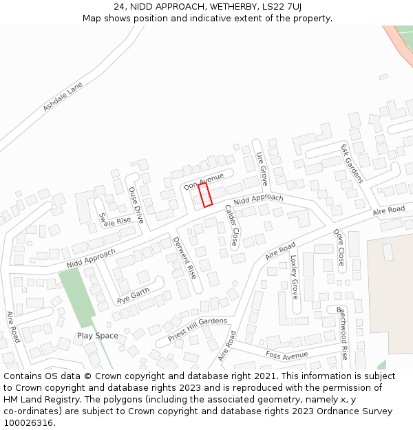 24, NIDD APPROACH, WETHERBY, LS22 7UJ: Location map and indicative extent of plot