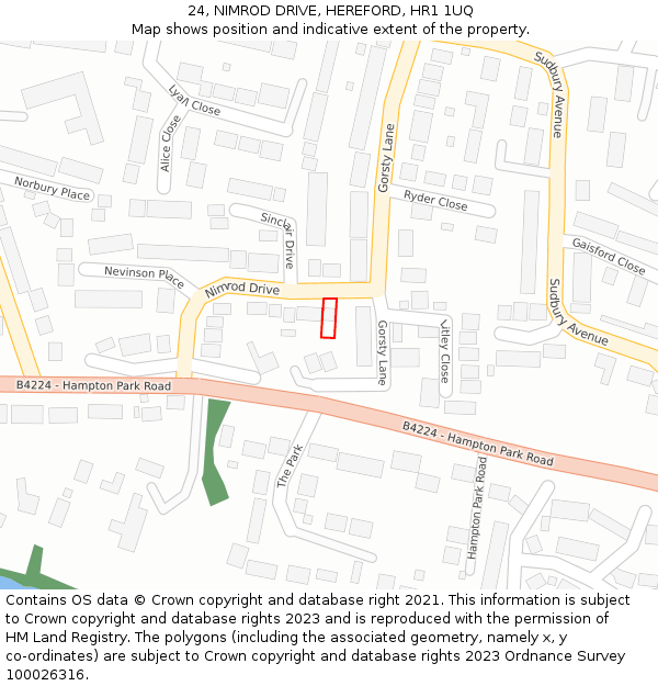 24, NIMROD DRIVE, HEREFORD, HR1 1UQ: Location map and indicative extent of plot