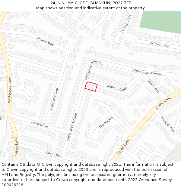 24, NINHAM CLOSE, SHANKLIN, PO37 7EP: Location map and indicative extent of plot