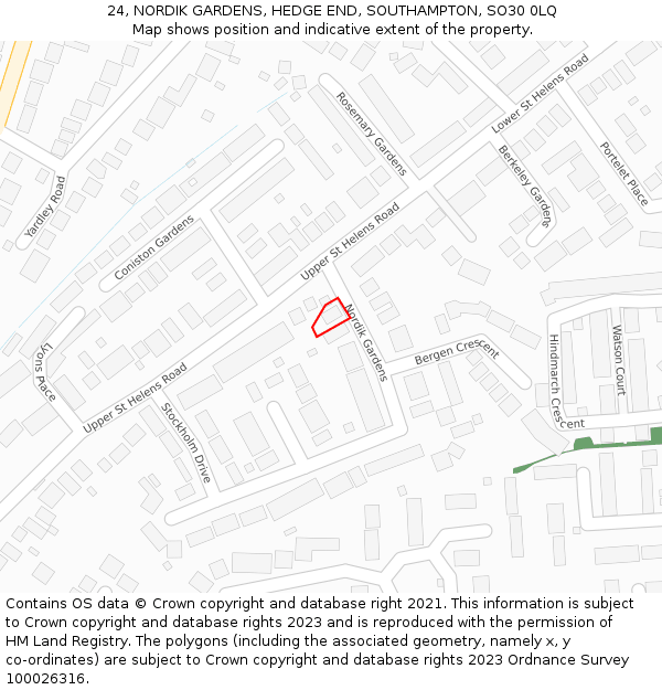 24, NORDIK GARDENS, HEDGE END, SOUTHAMPTON, SO30 0LQ: Location map and indicative extent of plot