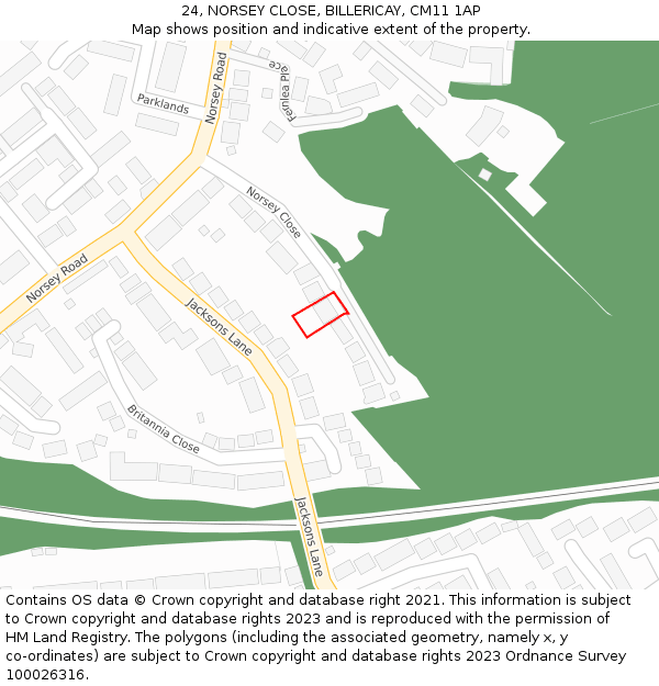 24, NORSEY CLOSE, BILLERICAY, CM11 1AP: Location map and indicative extent of plot