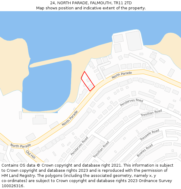 24, NORTH PARADE, FALMOUTH, TR11 2TD: Location map and indicative extent of plot