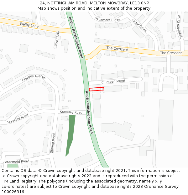 24, NOTTINGHAM ROAD, MELTON MOWBRAY, LE13 0NP: Location map and indicative extent of plot