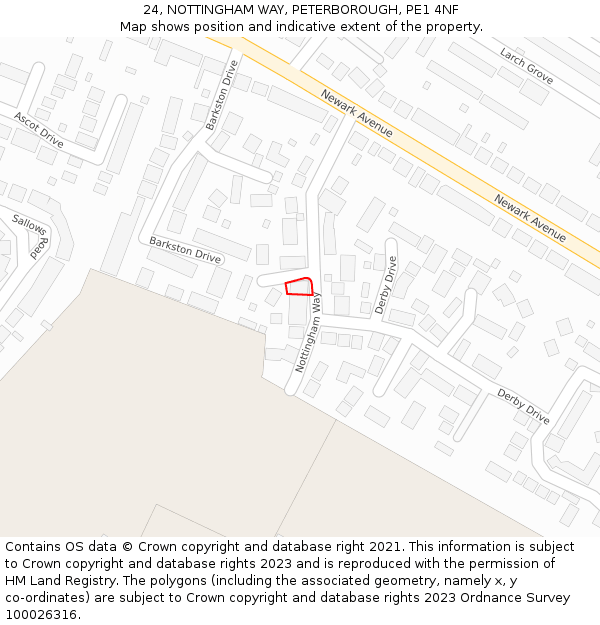 24, NOTTINGHAM WAY, PETERBOROUGH, PE1 4NF: Location map and indicative extent of plot