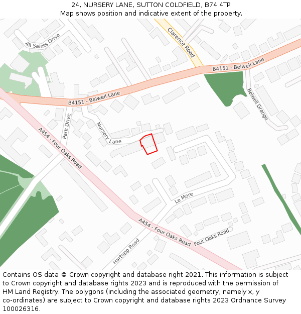 24, NURSERY LANE, SUTTON COLDFIELD, B74 4TP: Location map and indicative extent of plot