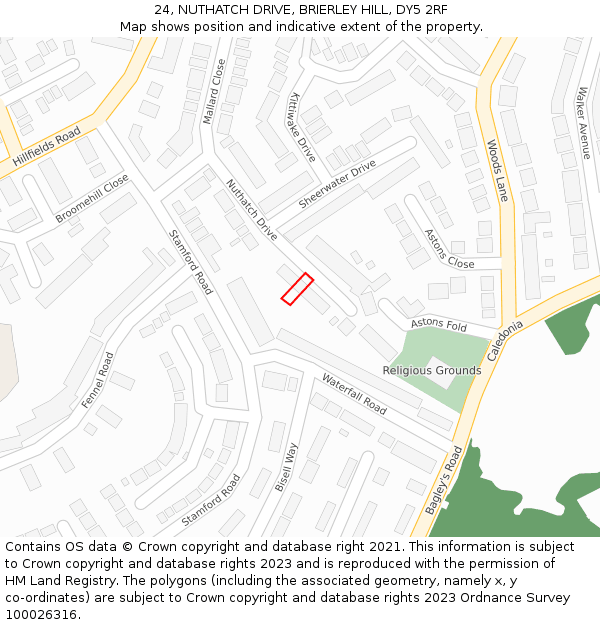 24, NUTHATCH DRIVE, BRIERLEY HILL, DY5 2RF: Location map and indicative extent of plot