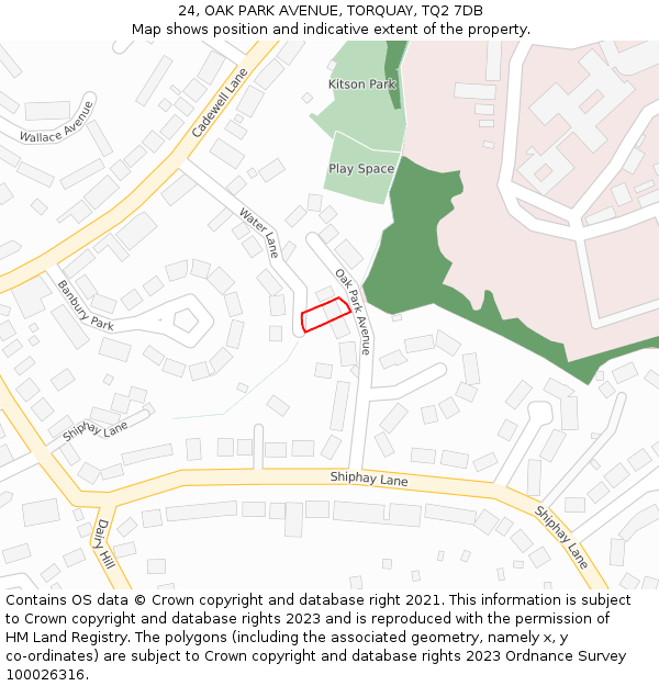 24, OAK PARK AVENUE, TORQUAY, TQ2 7DB: Location map and indicative extent of plot