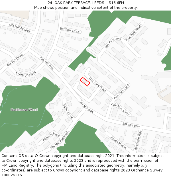 24, OAK PARK TERRACE, LEEDS, LS16 6FH: Location map and indicative extent of plot