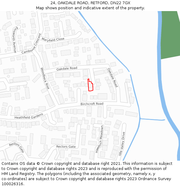 24, OAKDALE ROAD, RETFORD, DN22 7GX: Location map and indicative extent of plot