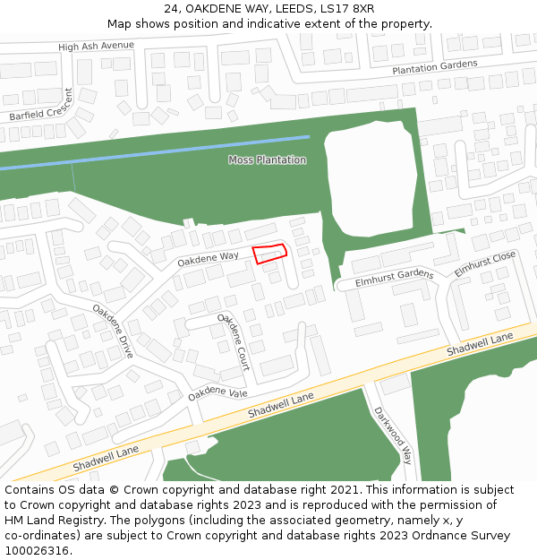 24, OAKDENE WAY, LEEDS, LS17 8XR: Location map and indicative extent of plot