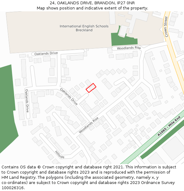 24, OAKLANDS DRIVE, BRANDON, IP27 0NR: Location map and indicative extent of plot