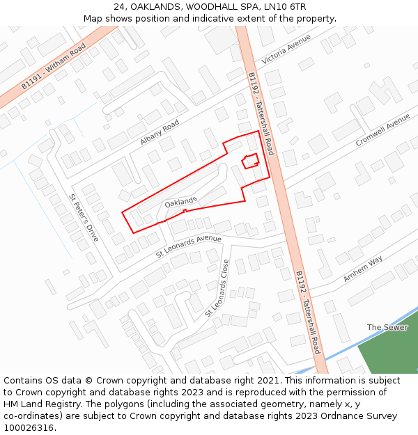 24, OAKLANDS, WOODHALL SPA, LN10 6TR: Location map and indicative extent of plot