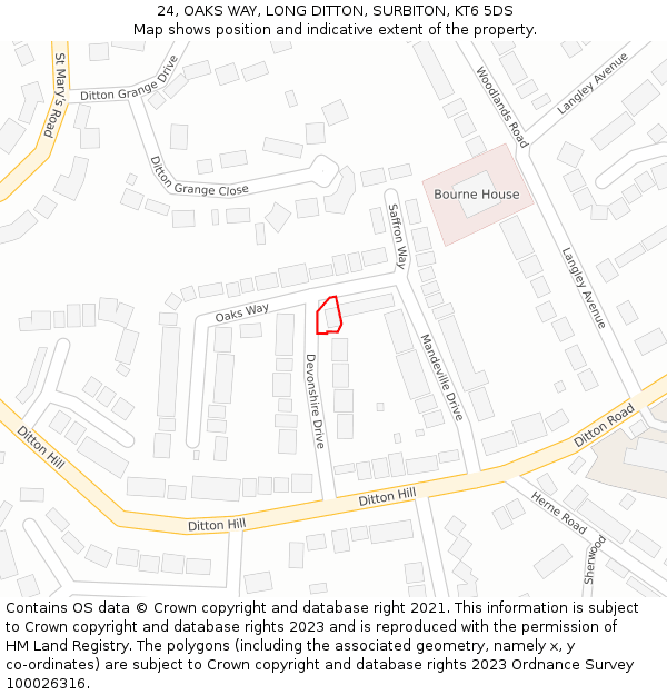 24, OAKS WAY, LONG DITTON, SURBITON, KT6 5DS: Location map and indicative extent of plot