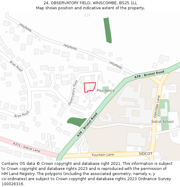 24, OBSERVATORY FIELD, WINSCOMBE, BS25 1LL: Location map and indicative extent of plot
