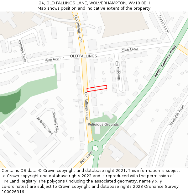 24, OLD FALLINGS LANE, WOLVERHAMPTON, WV10 8BH: Location map and indicative extent of plot